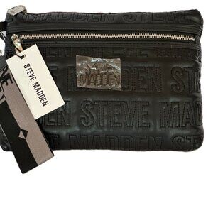 Steve Madden Black Quilted Logo Clutch Bag with Wide Strap